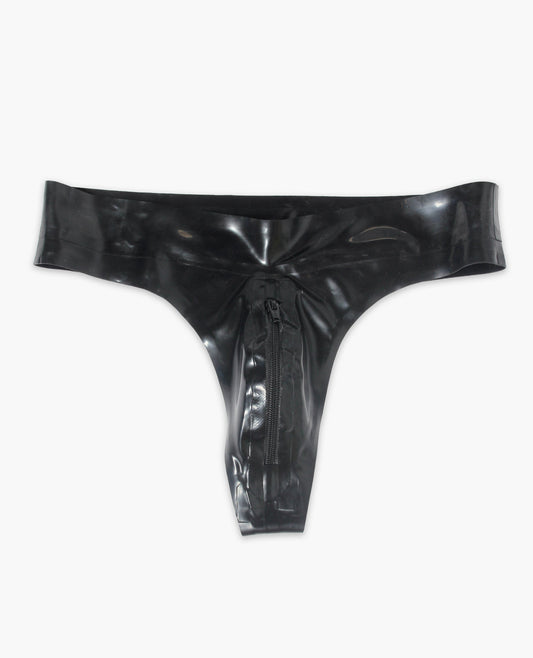 LATEX EXPOSED ZIP MENS THONG
